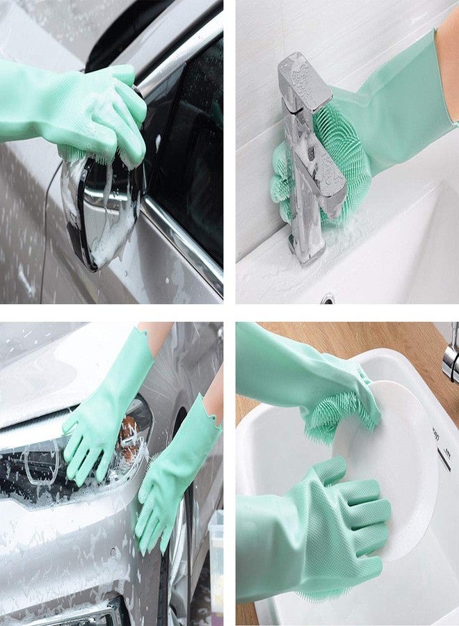 Iktu Silicone Gloves with Wash Scrubber Non-Slip Magic Latex Gloves for Household Cleaning Great for Protecting Hands in Dish-Washing Car Washing Kitchen Bathroom Cleaning (1 Pair) - Image 4